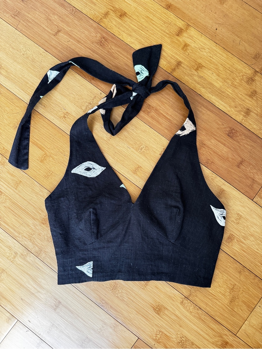 THE WOLF GANG halter crop top linen/cotton blend